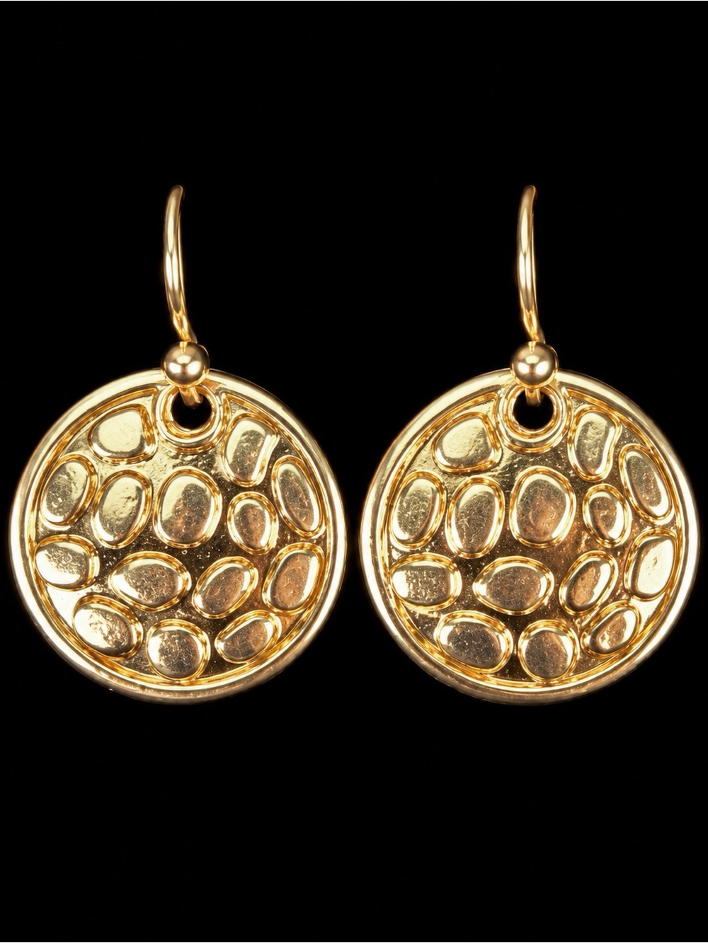 Gold Tone Textured Round Drop Dangle Earrings